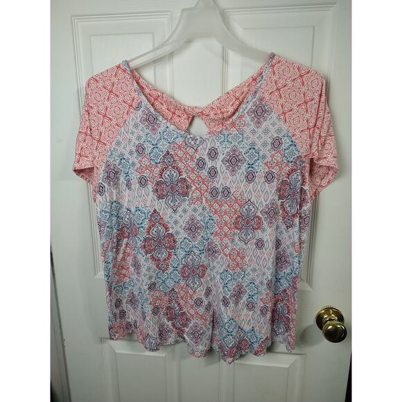 Westport Woman 2X Tee Short Sleeve Bohemian Twist Back Casual Stretch Pullover - Picture 1 of 9